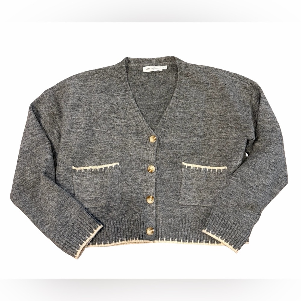 All in Favor Gray Cardigan with Cream Accents